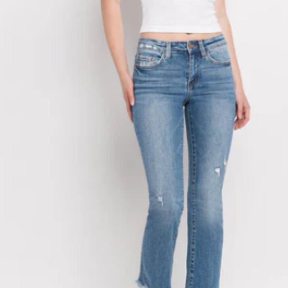 Flying Monkey - Mid Rise Distressed Hem Ankle Bootcut Jeans Sz 24-25